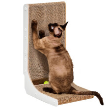 EHEYCIGA L Shape Vertical Cat Scratcher, 48cm High Cat Scratching Board for Indoor Cats, Protecting Furniture Scratch Pad With Ball Toy, White