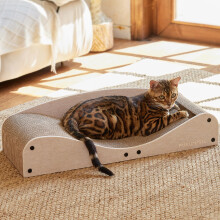 FUKUMARU Cardboard Cat Scratcher Bed, Extra Long 74 cm Cat Scratch Bed Couch Indoor, Natural Felt Multifunctional Cats Scratching Lounger, Horizontal