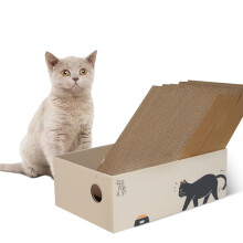 MUAEEOK 5 Pack Cat Scratcher, Scratching pad with Box, Natural Recycled Corrugated Heavy-Duty Double-Sided Cardboard, Reversible for 2X Use, Kitty