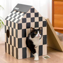 Conlun Cardboard Cat House with Scratching Board & Catnip, Cat Play Scratch House for Indoor Hideaway Furniture, Heavy Duty Sturdy Cardboard