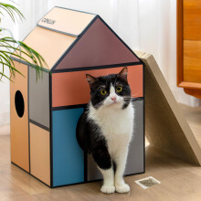 Conlun Cardboard Cat House with Scratching Board & Catnip, Cat Play Scratch House for Indoor Hideaway Furniture, Heavy Duty Sturdy Cardboard