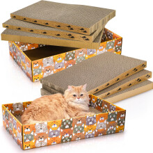 Pumtus Set of 2 Cardboard Cat Scratchers, 6 Pcs Corrugated Cat Scratch Pad with 2 Boxes, Cute Reversible Kitty Sofa Bed, Refillable Wave Shaped