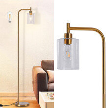 Gold Farmhouse Floor Lamp with Seeded Glass Shade and LED Bulb for Living Room or Bedroom