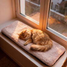 Pet Prime Cat Window Sill Mat with Removable Covers Noise-Free Foam, Breathable Mesh and Plush Fleece All-Season Cat Bed for Indoor Kitten Non-Slip