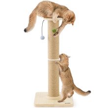 ZOMISIA 88cm Tall Cat Scratching Post for Indoor Cats, 12cm Large Scratch Post with Thicken Wooden Base, Sisal Scratcher Top & Dangling Balls Toy,