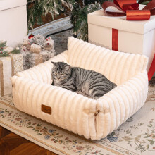 CheerPals Extended Cat Sofa - 63L?55-66W cm Soft Fluffy Large Cat Bed, Puppy Couch for Cats and Small Dogs with Washable Removable Cover and Non-slip