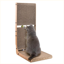 AUSCAT Cardboard Cat Scratcher, Vertical Scratching Board for Indoor Cats, 27.2 Inch/69 cm L Shaped Cat Scratchers with Two Build-In Toy Balls