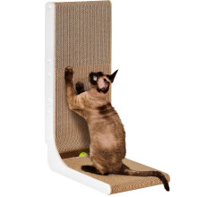 EHEYCIGA L Shape Vertical Cat Scratcher, 68cm High Cat Scratching Board for Indoor Cats, Protecting Furniture Scratch Pad With Ball Toy, White