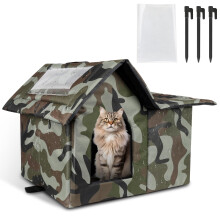 Outdoor Cat House Weatherproof, Large Weatherproof Cat Bed for Indoor Cats,Collapsible Warm Feral Cat Shelter with Removable Soft Mat for Winter