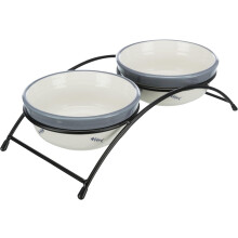 Trixie Eat on Feet Two Ceramic Bowl Set for Dog, Red/Black/Cream
