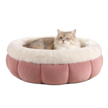 EDMIENS Small Cat bed, Round Cat Beds for Indoor Machine Washable, Kitten Bed Donut Fluffy Calming, Non Slip Reversible Cushion Pet Bed for Cats,