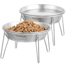 Wellbro Elevated Cat Bowls, Wide Stainless Steel Cat Food Bowls with Metal Stand Whisker Stress-Free, Raised Food and Water Dish for Cats, Kitten,