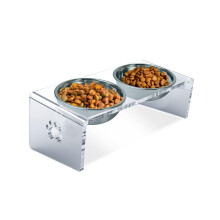 Giznzg Cat Bowls with Stand Tilted, Raised Feeding Bowls for Cats and Small Dogs, 15? Tilted Feeding Station, with Acrylic Holder, Two Stainless Steel