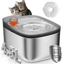 APETDOLA Cat Fountain Stainless Steel, Ultra-Quiet 4.5 L Automatic Pet Water Fountain, Dog Water Dispenser with Visual Coloured Water Level Float for