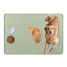Bartuke Cat Food Mat, 34" x 22" Large Silicone Pet Feeding Mat for Food and Water Bowls Non-Slip, Easy to Clean (Light Green)