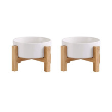 Ceramic Elevated Raised Cat Bowls - Cat Food Dish with Stand - Double Raised Cat Food and Water Bowls Anti Vomiting - Pet Bowl with Anti Slip Rubber