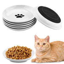 Ceramic Cat Bowl, Vexillic 6 Piece Ceramic Cat Bowls with Non-Slip Rubber Base, Flat Bowl for Kittens and Puppies