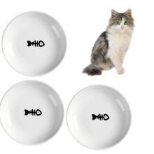 3PCS 5.9 inch Ceramic Cat Bowls,Wide Shallow Cat Dishes,Whisker-Friendly Cat Plates,Cat Food and Water Bowl for Indoor Cats,Dishwasher Safe (3 Dishes)