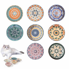 Cat & Dog Food Bowl Cat Feeding Bowls 8 Colorful Boho Style Ceramic Pet Shallow Dishes, 5.5'' Cat Water Dish, 8.5 oz Porcelain Tapas Dish Snack Bowls