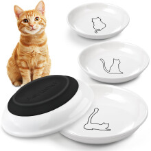 AMFUN 4 PCS Ceramic Cat Bowls, Wide Shallow Cat Food Dishes with Non-Slip Silicone Bottom, Flat Bottom Cat Food Bowl for Kittens, Puppies and Small