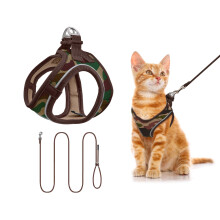 Qianruida Cat Leash Set, Adjustable Harness, Cat Vest with Reflective Strips, Easy to Put On, Comfortable and Breathable (Camouflage XXXS)