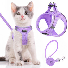 haheita Cat Harness and Lead Set, Soft Mesh Kitten Vest Harness for Walking, Reflective, Purple, Small
