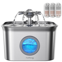 2.8L Cat Water Fountain for Drinking, FEELNEEDY Stainless Steel Cat Fountain with 3 Pack Filters, Water Fountain C-at Bowl, Visible Water Level,