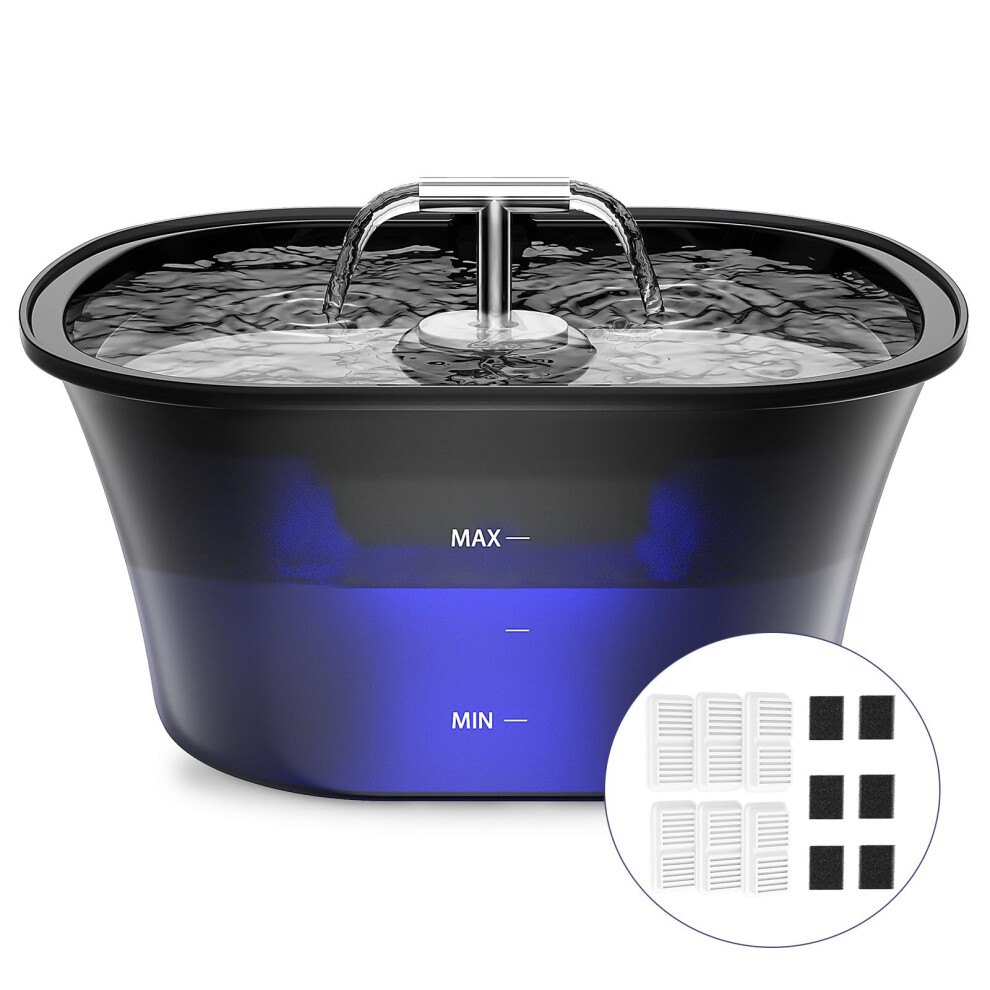 Balimopet Cat Water Fountain For Drinking 2.5L/85Oz With Dual Spouts ? Automatic Cat Fountain, Ultra-Quiet Wired Pet Water Fountain With Led Light,