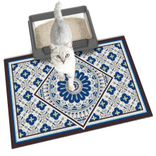 Bohemian Kitty Litter Mat 60 x 43 cm,Non-Slip Litter Box Mat, Washable Cat Litter Rug Catcher,Double-Layer Litter Trapping Mat for Scatter Control,