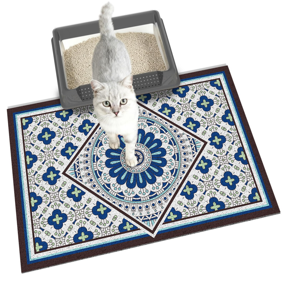 Bleswin Bohemian Kitty Litter Mat 60 X 43 Cm,Non-Slip Litter Box Mat, Washable Cat Litter Rug Catcher,Double-Layer Litter Trapping Mat For Scatter Control,