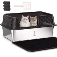 Pawsayes Stainless Steel Cat Litter Tray for All Cats Large Cat Litter Trays Anti-Splash High Wall Sided Enclosure Cats Litter Box (50x35x25 cm)