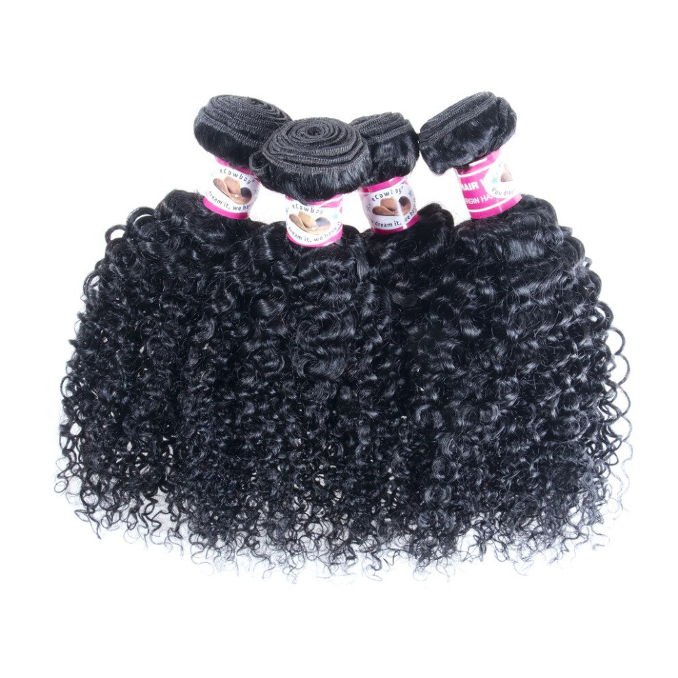Unisex Black Brazilian Virgin Jerry Curl Human Hair Weave Extensions 4 Bundles With Lace Closure Natural