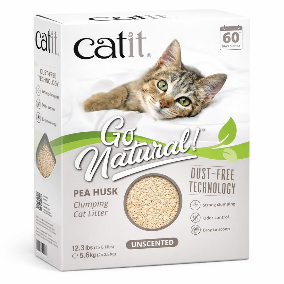 Catit Go Natural Unscented Pea Husk Clumping Cat Litter, Deodorising, 99.9% Dust-Free, Fast Clumping Cat Litter, Plant-Based Litter For Cats &