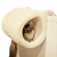 Rosewood Luxury Cat Tunnel Radiator Bed ? Sturdy Metal Frame with Removable Soft Faux Fur Cover, Neutral Cream Cosy Bed, Elevated Hideaway Tunnel for