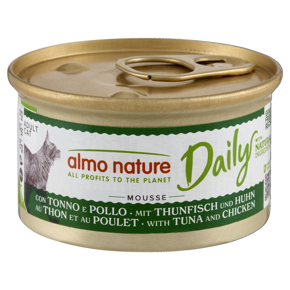 Almo Nature Daily - Wet Cat Food For Adult Cats, Mousse With Tuna And Chicken, Grain-Free, Gluten-Free Recipe, 85G, Pack Of 24