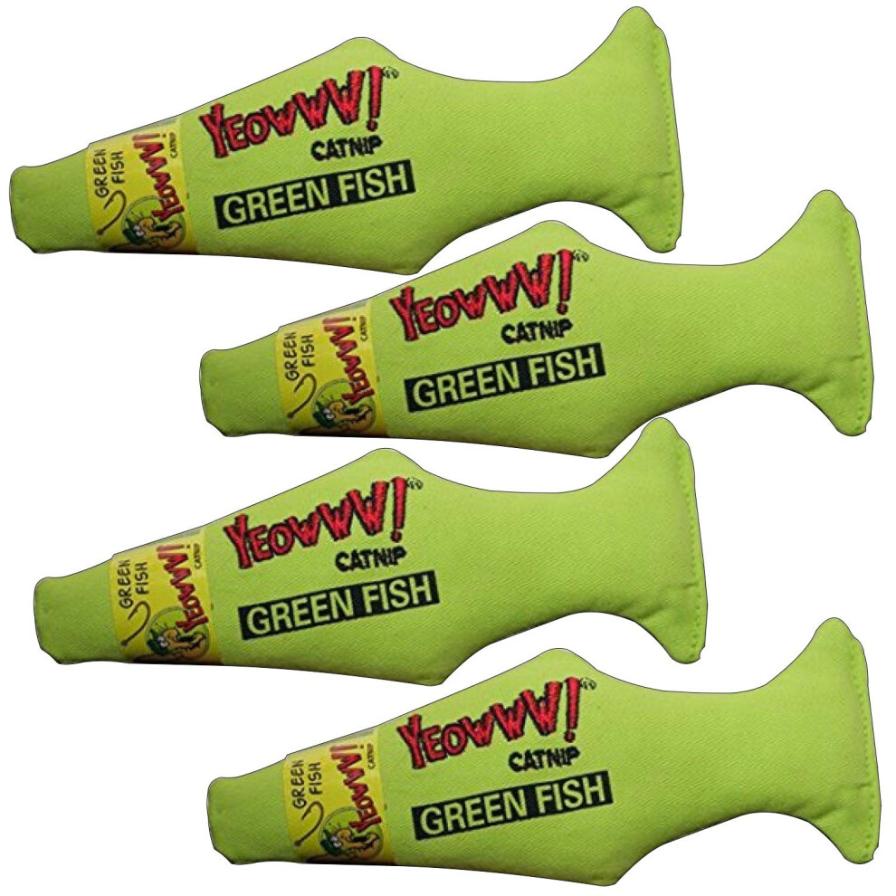 New Yeowww Yeowww! Catnip Fish 4 Pack Pure Leaf & Flowertop Cat And Kitten Toy Green 8 12402 00011 9