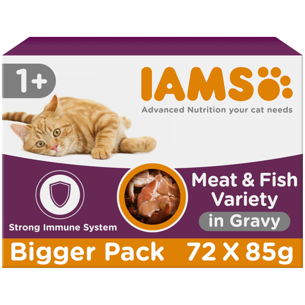 Iams Adult Wet Cat Food Land & Sea In Gravy 72 X 85G