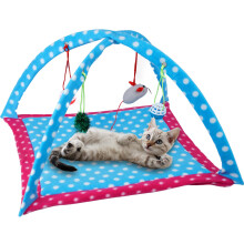 Tofern Multi-Function Pet Kitten Cat Interactive Activity Soft Fleece Folding Toy Mat Bed Hammock Tent With Hanging Mouse Bell Balls (Polka dots)