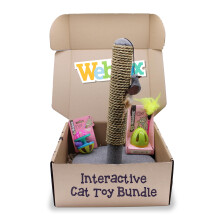 Webbox Interactive Cat Toy Bundle Box (3 Pack) - Feather Wand, Jingle Ball & Scratch Post for Indoor Adult Cats & Kittens