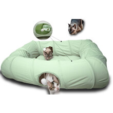 XxingSheep 4 Ways Shuttled XL Cat Tunnel Bed for Indoor Cats Peekaboo Cat Cave Donut with Cool Mat (Green)