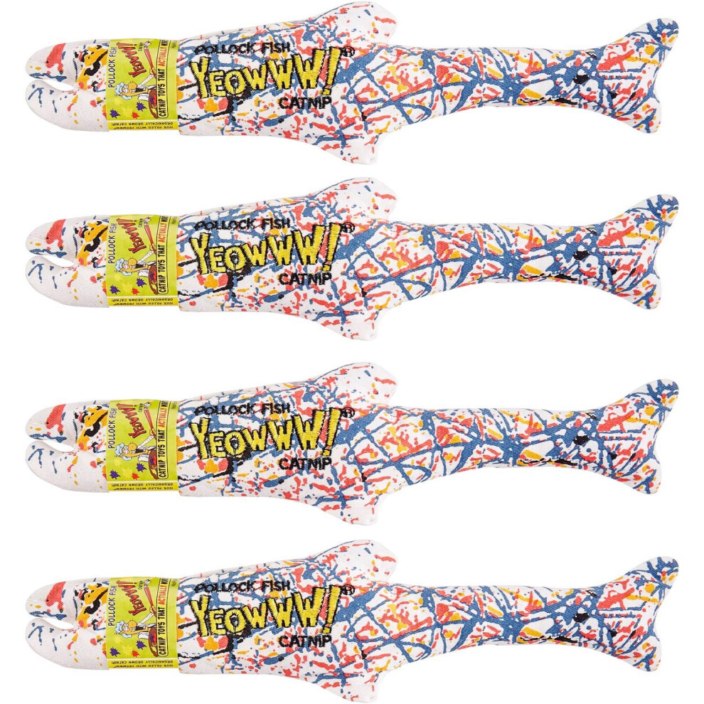 Yeowww Yeowww! Catnip Pollock Fish 4 Pack Pure Leaf & Flowertop Cat And Kitten Toy