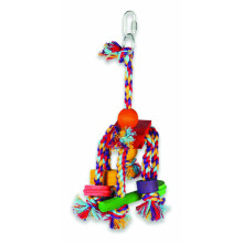 Happy Pet Fiesta Wooden Bird Toy Durable Chewable Natural Safe Interactive Colourful Non Toxic Hanging Cage Accessories for Parrots Budgies Cockatiels