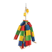 The Bird House Groovy Wooden Colour Blocks Toy Large Durable Natural Interactive Stimulating Non Toxic Hanging Cage Accessory for Parrots Cockatiels