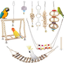 Seahelms 8Pcs Parrot Toys Birds Budgie Cage Toys Cockatiel Bird Chewing Natural Wood Hammock Hanging Bell Bird Cage Swing Toy for Cockatiel,