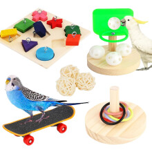 WishesMar 4 Pieces Parrot Toys Set Budgies Training Toy Bird Educational Interactive Toy Including Block Recognition Basketball Stacking Toy