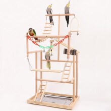 AMZTEMU Play Stand, Wooden Playground for Parrots, Parakeets, Cockatiel, Lovebirds, Conures, Budgie, Cockatoos (18.9 * 13 * 37.2 in)