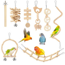 Pethee 8 Pack Parakeet Toys Set: Bird Cage Accessories with Parrot Swing, Chew Toys, Wooden Swing, Hanging Bell, Hammock for Budgerigar, Cockatiel,