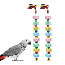 2 Pack Parrot Chewing Toy, Colorful Bird Beak Grinding Calcium Stone with Bells, Cage Accessories for Cockatiels Parakeets Parrots Budgies Lovebirds