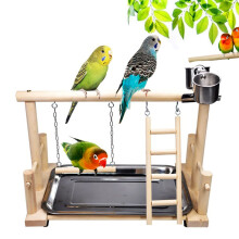 RoseFlower Parrots Bird Wooden Playstand, Birdcage Playground Play Gym Parakeet Playpen Ladder with Feeder Cup and Tray, Bird Toys Swing Exercise Toy