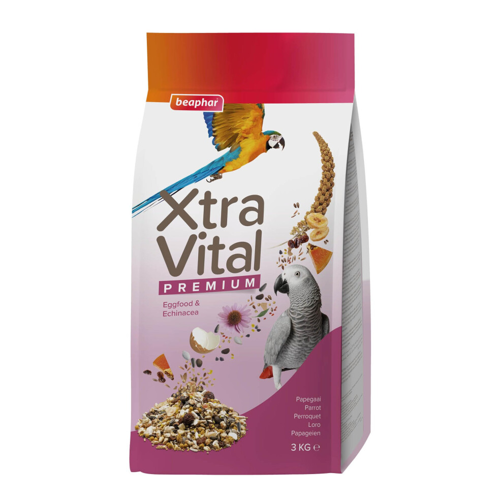 Beaphar - Xtravital Parrot Bird Food - Complete Food With Banana, Papaya, Echinacea, & Egg Food - Rich In Vitamins & Minerals For Optimum Health - 3Kg